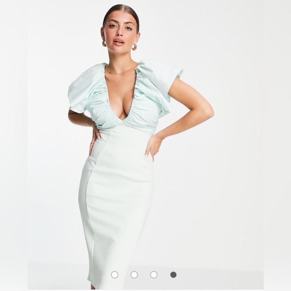 ASOS DESIGN- Poplin mix ruched pencil midi dress mint